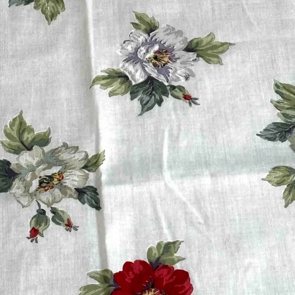 Printed cotton tablecloth floral lightweight white & colorful blossoms flowers